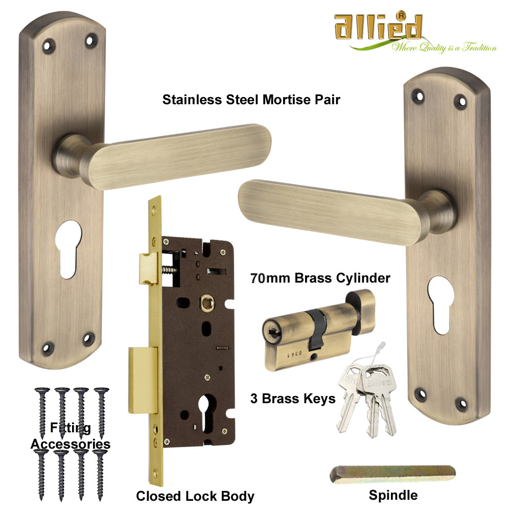 Stainless Steel 8 inch Handle Lock Set No. 413 Brass Antique