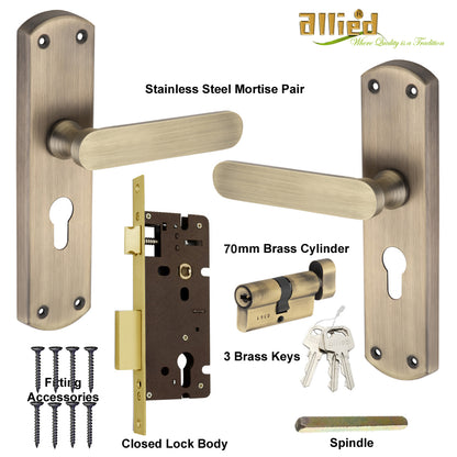 Stainless Steel 8 inch Handle Lock Set No. 413 Brass Antique