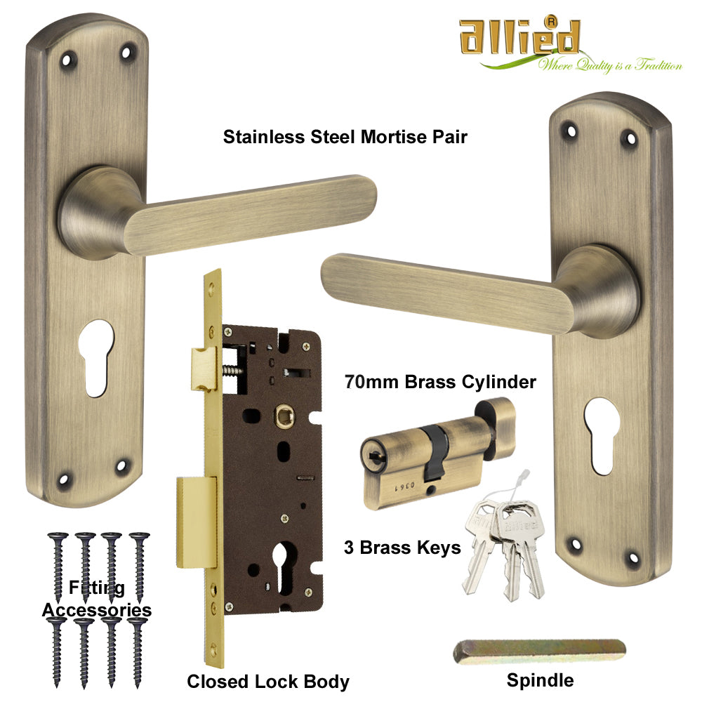 Stainless Steel 8 inch Handle Lock Set No. 411 Brass Antique