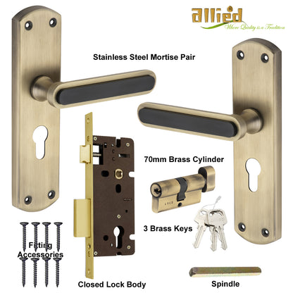Stainless Steel 8 inch Handle Lock Set No. 412 Brass Antique