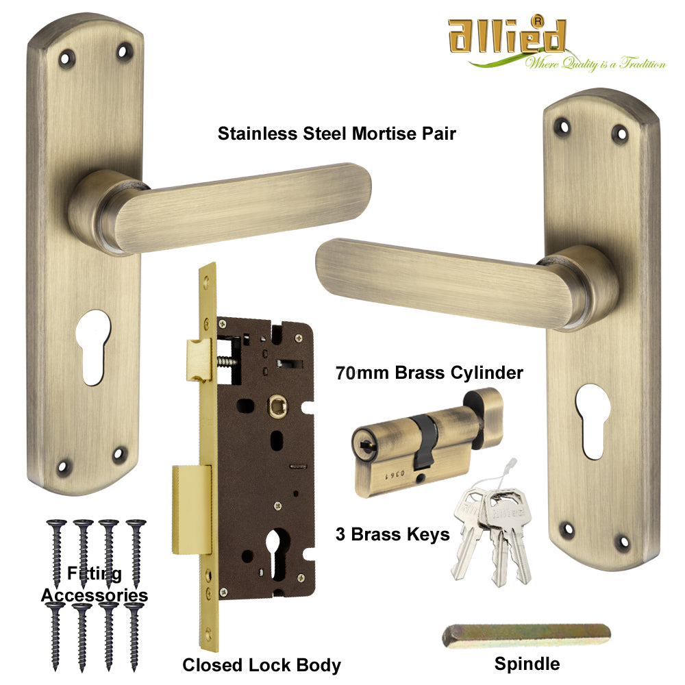 Stainless Steel 8 inch Handle Lock Set No. 414 Brass Antique