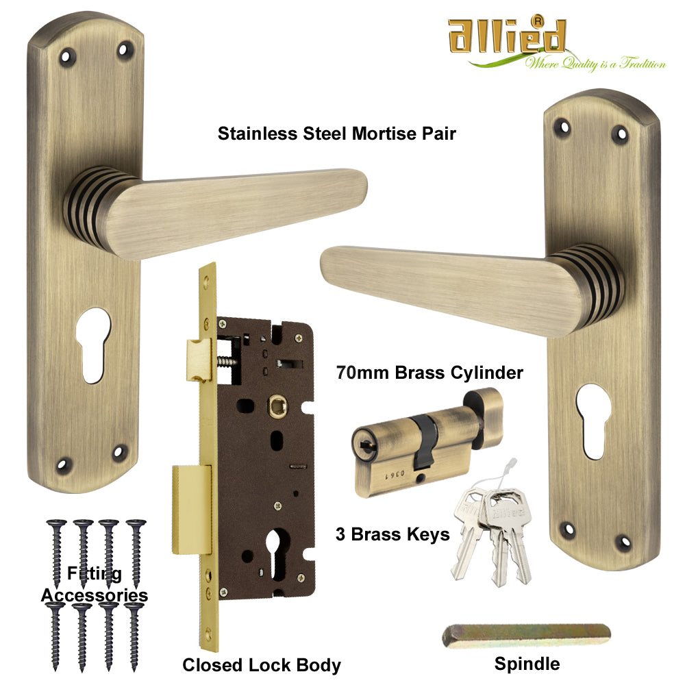 Stainless Steel 8 inch Handle Lock Set No. 415 Brass Antique