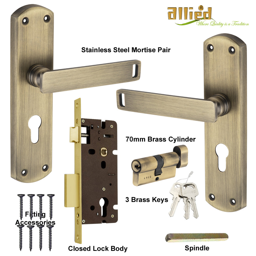 Stainless Steel 8 inch Handle Lock Set No. 416 Brass Antique