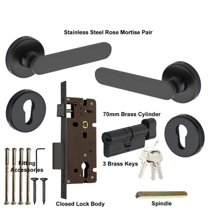Stainless Steel Rose Handle Lock Set No. 413 Black Finish