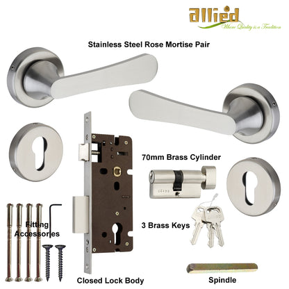 Stainless Steel Rose Handle Lock Set No. 410 SS Finish