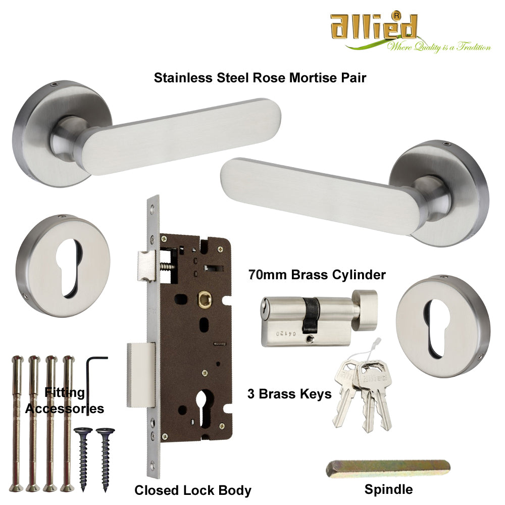 Stainless Steel Rose Handle Lock Set No. 413 SS Finish