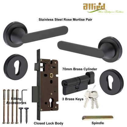 Stainless Steel Rose Handle Lock Set No. 411 Matt Black Finish