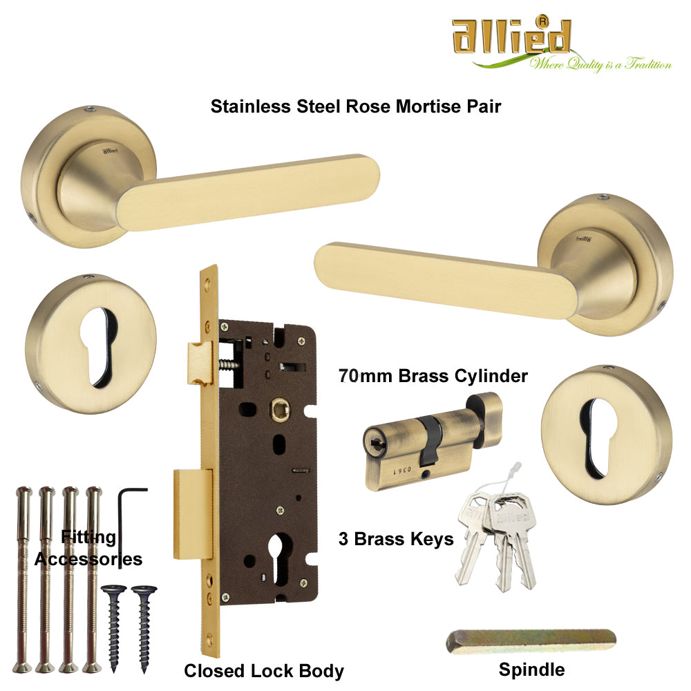 Stainless Steel Rose Handle Lock Set No. 411 Brass Antique