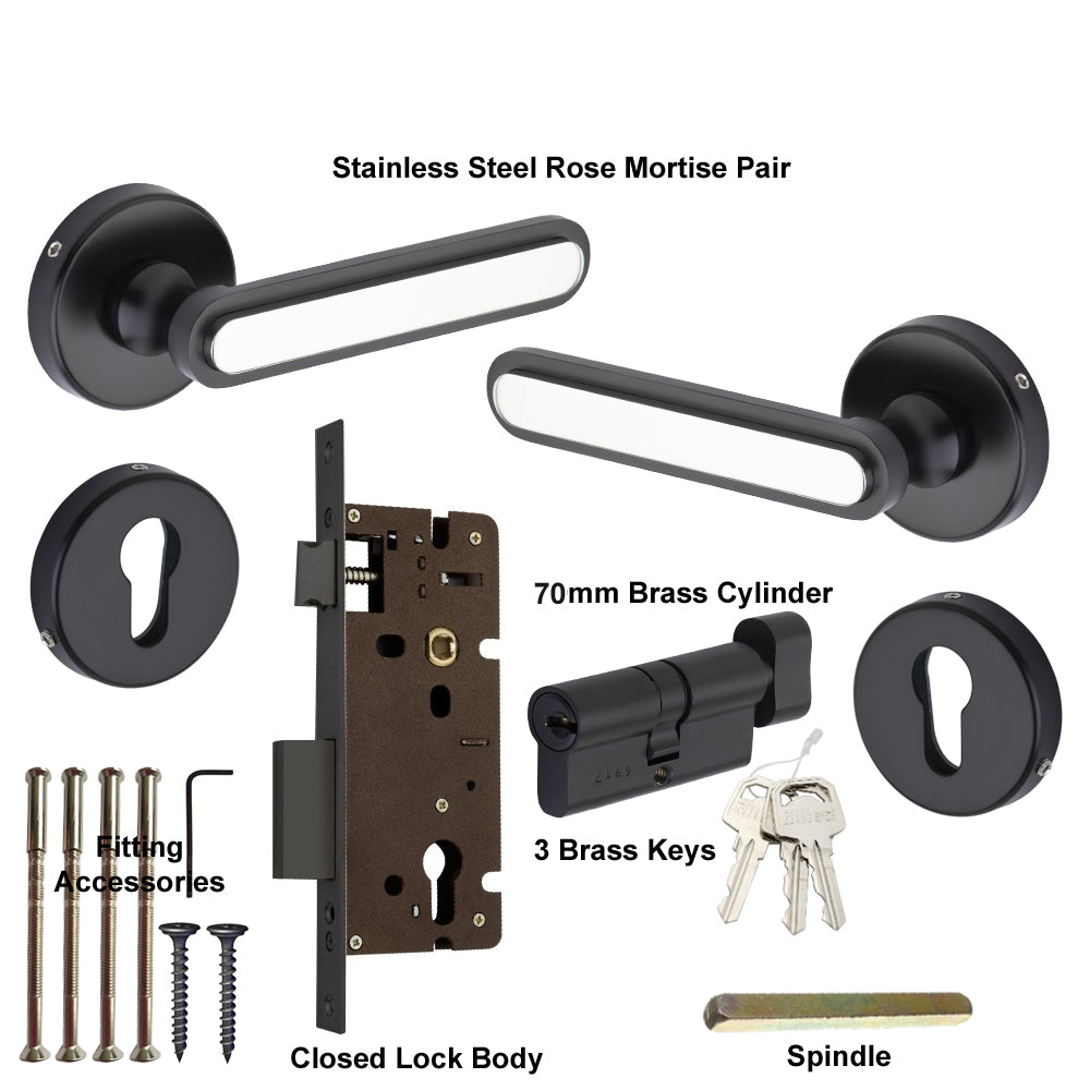 Stainless Steel Rose Handle Lock Set No. 412 Matt Black Finish