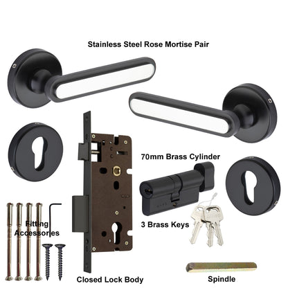Stainless Steel Rose Handle Lock Set No. 412 Matt Black Finish