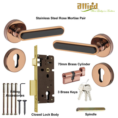 Stainless Steel Rose Handle Lock Set No. 412 PVD Rose Gold Finish