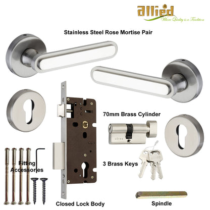 Stainless Steel Rose Handle Lock Set No. 412 SS Finish