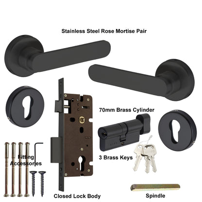 Stainless Steel Rose Handle Lock Set No. 414 Matt Black Finish