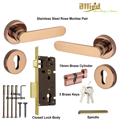 Stainless Steel Rose Handle Lock Set No. 414 PVD Rose Gold Finish
