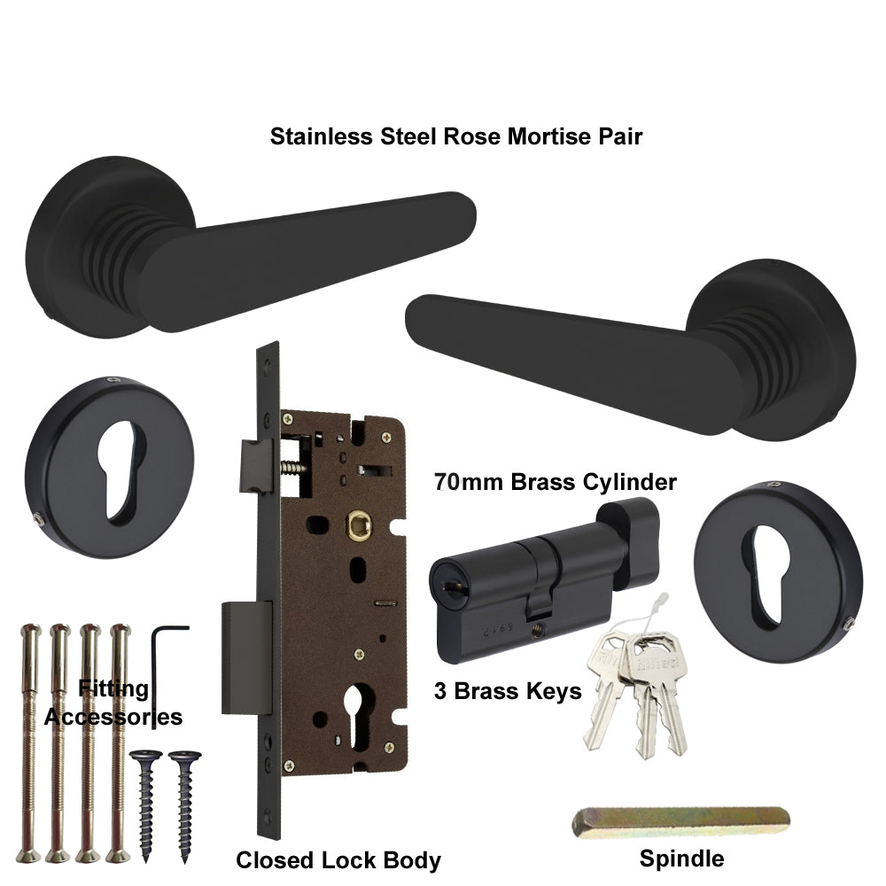 Stainless Steel Rose Handle Lock Set No. 415 Matt Black Finish