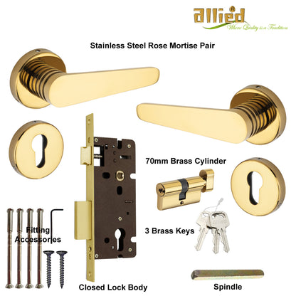 Stainless Steel Rose Handle Lock Set No. 415 PVD Gold Finish