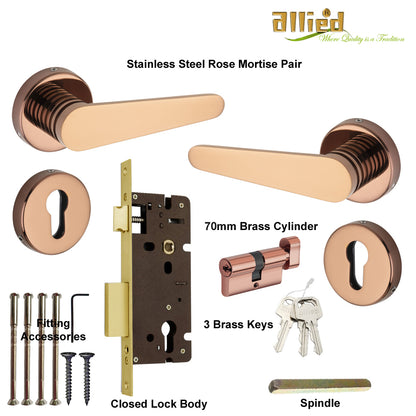 Stainless Steel Rose Handle Lock Set No. 415 PVD Rose Gold Finish