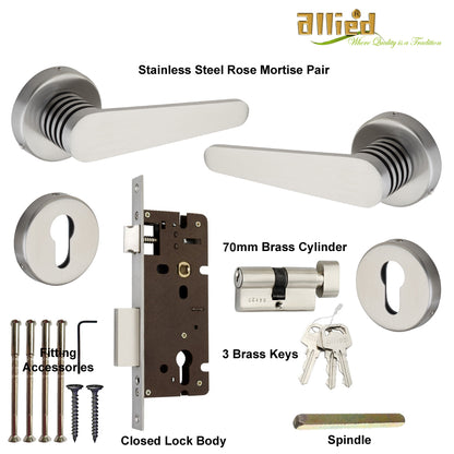 Stainless Steel Rose Handle Lock Set No. 415 SS Finish