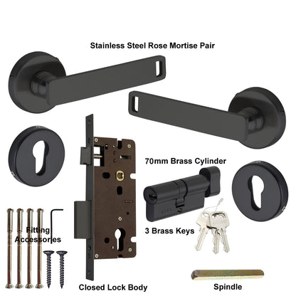 Stainless Steel Rose Handle Lock Set No. 416 Matt Black Finish