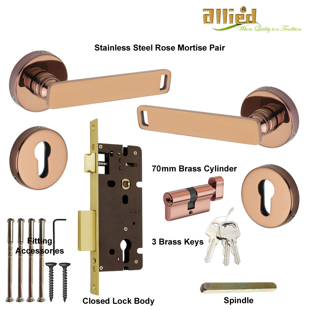Stainless Steel Rose Handle Lock Set No. 416 PVD Rose Gold Finish