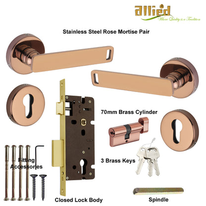 Stainless Steel Rose Handle Lock Set No. 416 PVD Rose Gold Finish
