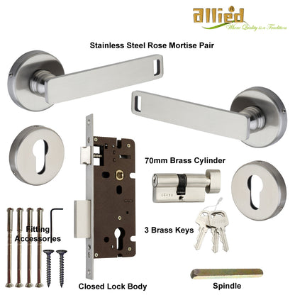 Stainless Steel Rose Handle Lock Set No. 416 SS Finish