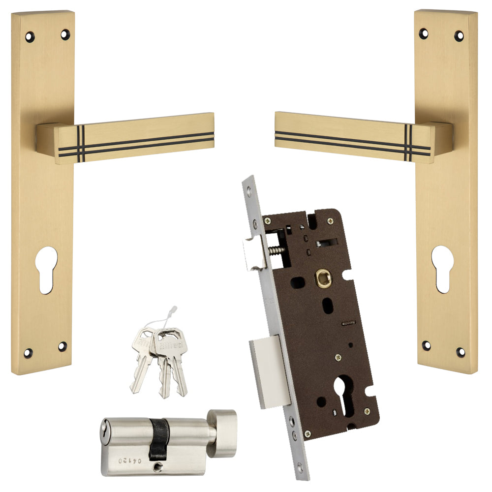 Allied  Brass Mortise Handle Set with CY Lock Body | 3 Keys | 60 mm One Side Knob Cylinder | Code - BM01