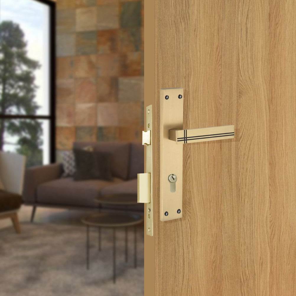Allied  Brass Mortise Handle Set with CY Lock Body | 3 Keys | 60 mm One Side Knob Cylinder | Code - BM01