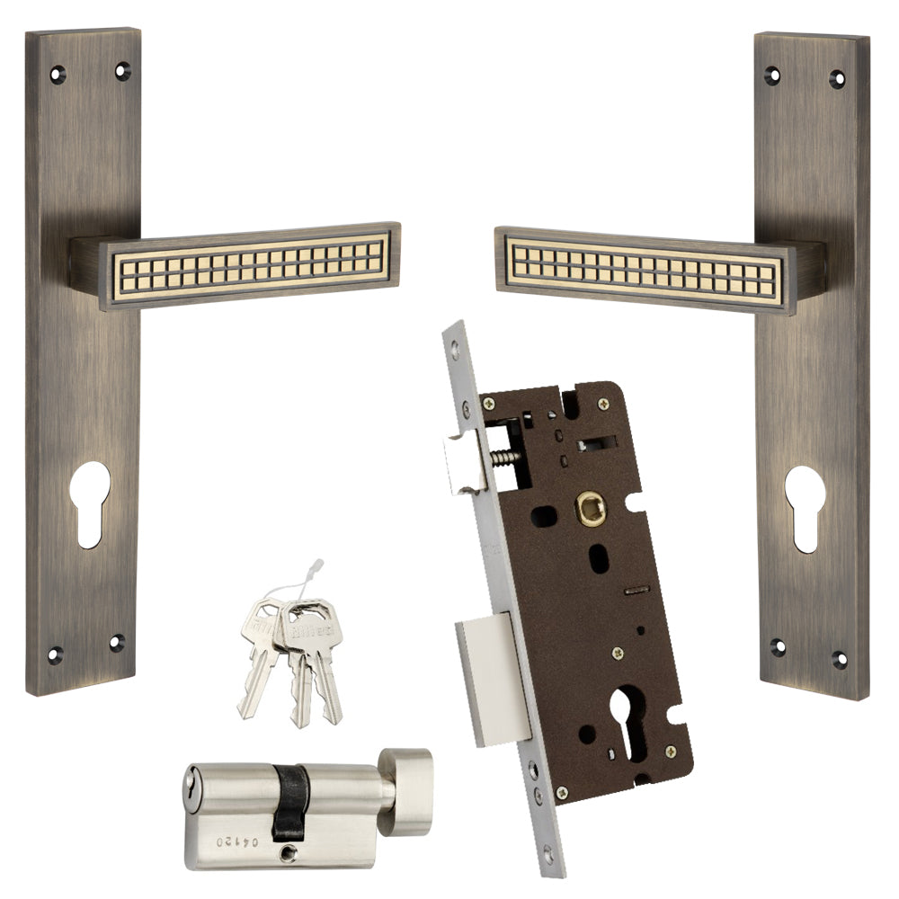 Allied  Brass Mortise Handle Set with CY Lock Body | 3 Keys | 60 mm One Side Knob Cylinder | Code - BM02