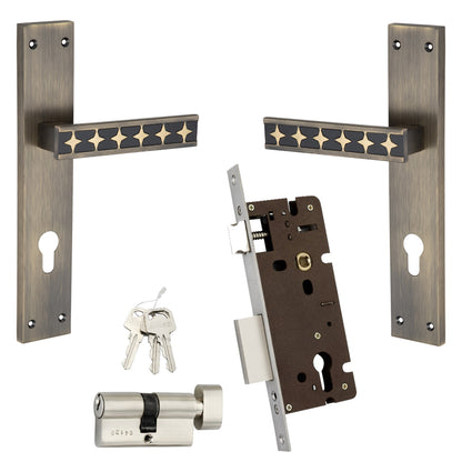 Allied  Brass Mortise Handle Set with CY Lock Body | 3 Keys | 60 mm One Side Knob Cylinder | Code - BM03