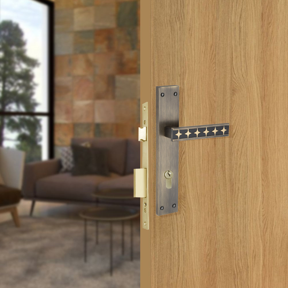 Allied  Brass Mortise Handle Set with CY Lock Body | 3 Keys | 60 mm One Side Knob Cylinder | Code - BM03