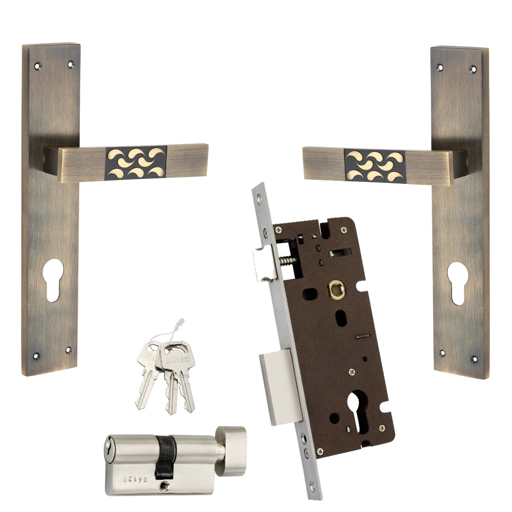 Allied  Brass Mortise Handle Set with CY Lock Body | 3 Keys | 60 mm One Side Knob Cylinder | Code - BM05