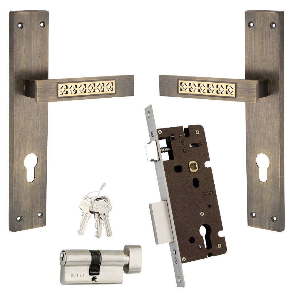 Allied  Brass Mortise Handle Set with CY Lock Body | 3 Keys | 60 mm One Side Knob Cylinder | Code - BM07