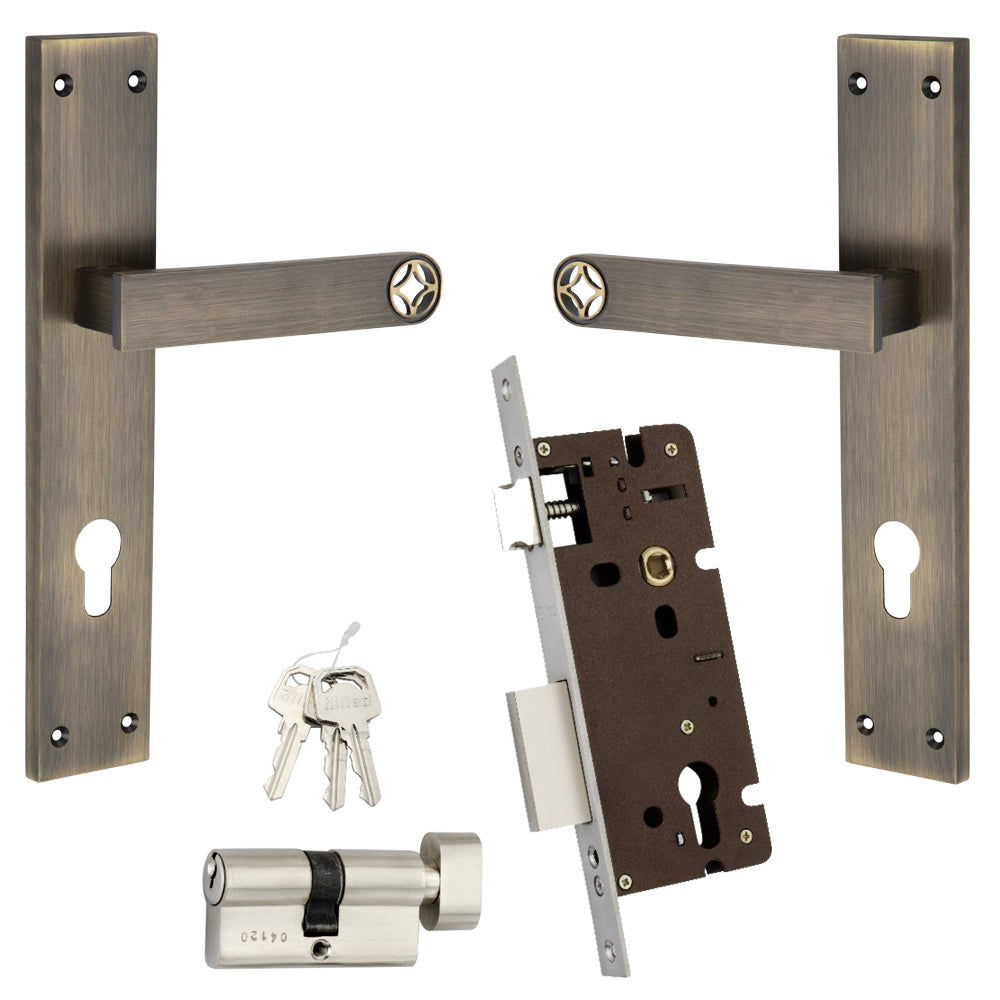 Allied  Brass Mortise Handle Set with CY Lock Body | 3 Keys | 60 mm One Side Knob Cylinder | Code - BM08