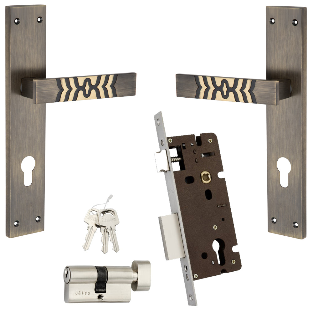 Allied  Brass Mortise Handle Set with CY Lock Body | 3 Keys | 60 mm One Side Knob Cylinder | Code - BM09