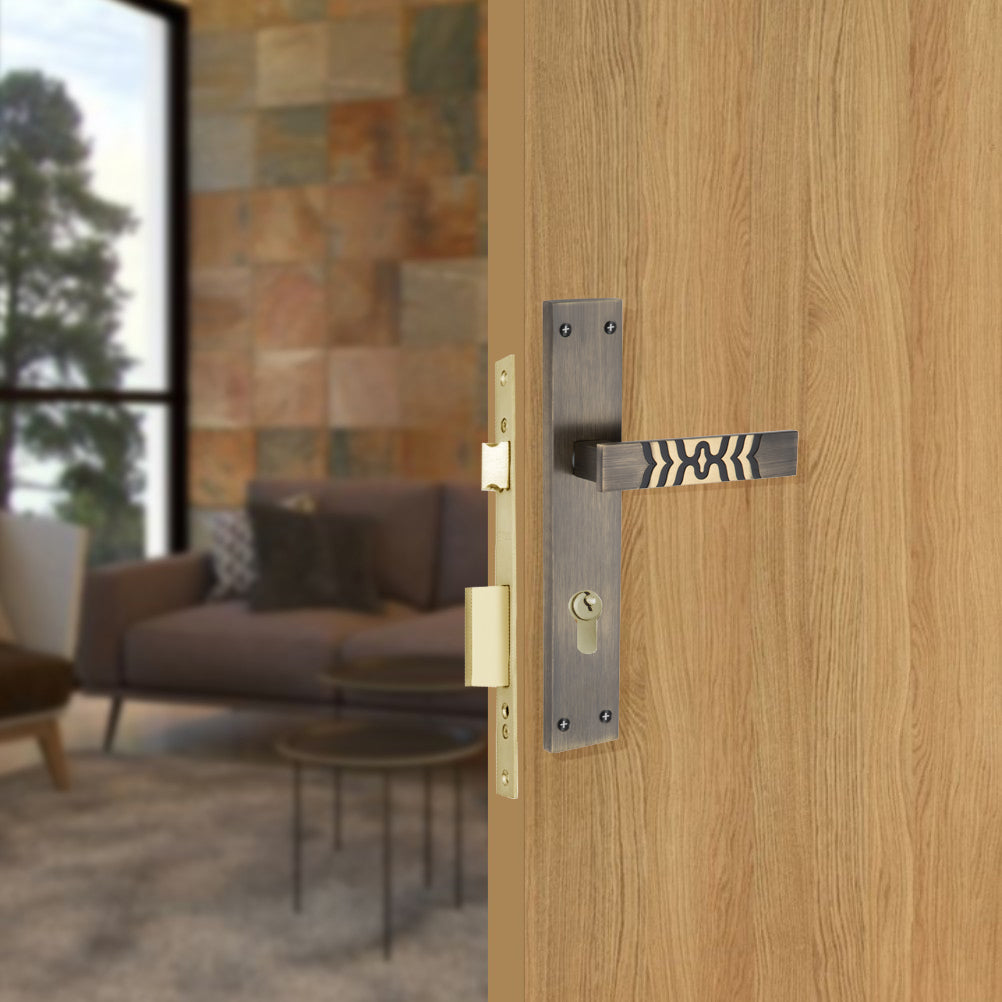 Allied  Brass Mortise Handle Set with CY Lock Body | 3 Keys | 60 mm One Side Knob Cylinder | Code - BM09