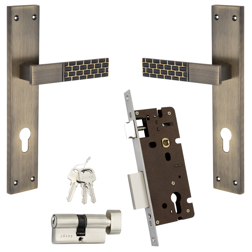 Allied  Brass Mortise Handle Set with CY Lock Body | 3 Keys | 60 mm One Side Knob Cylinder | Code - BM10