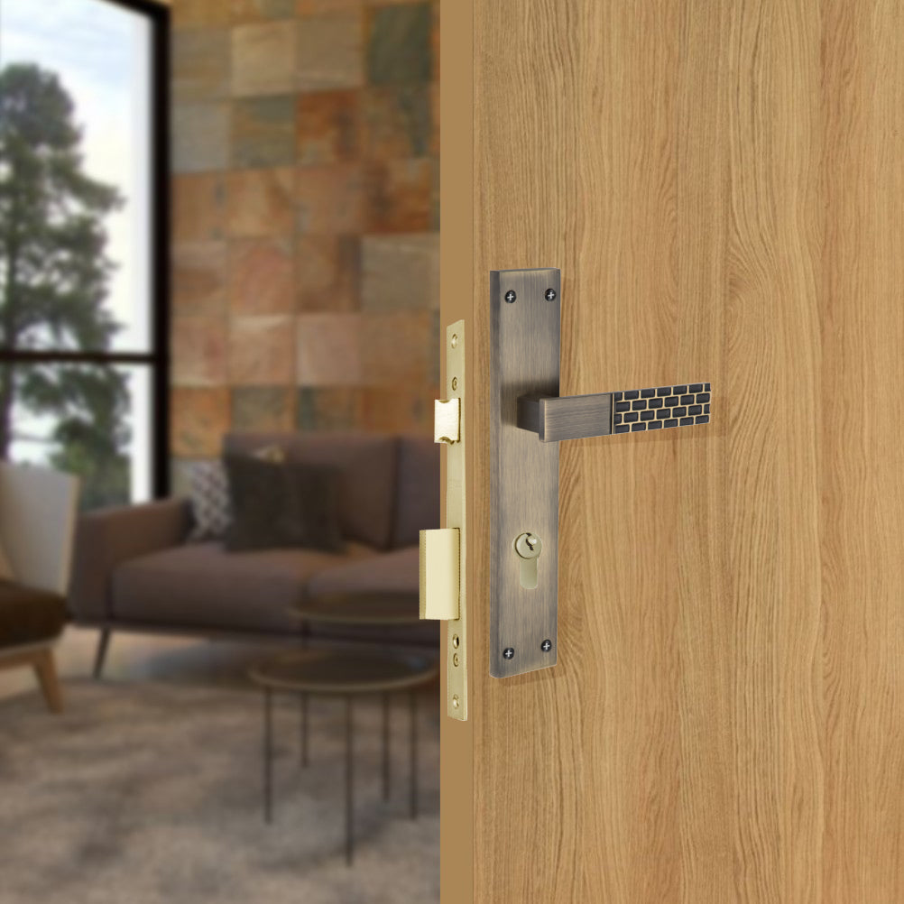 Allied  Brass Mortise Handle Set with CY Lock Body | 3 Keys | 60 mm One Side Knob Cylinder | Code - BM10