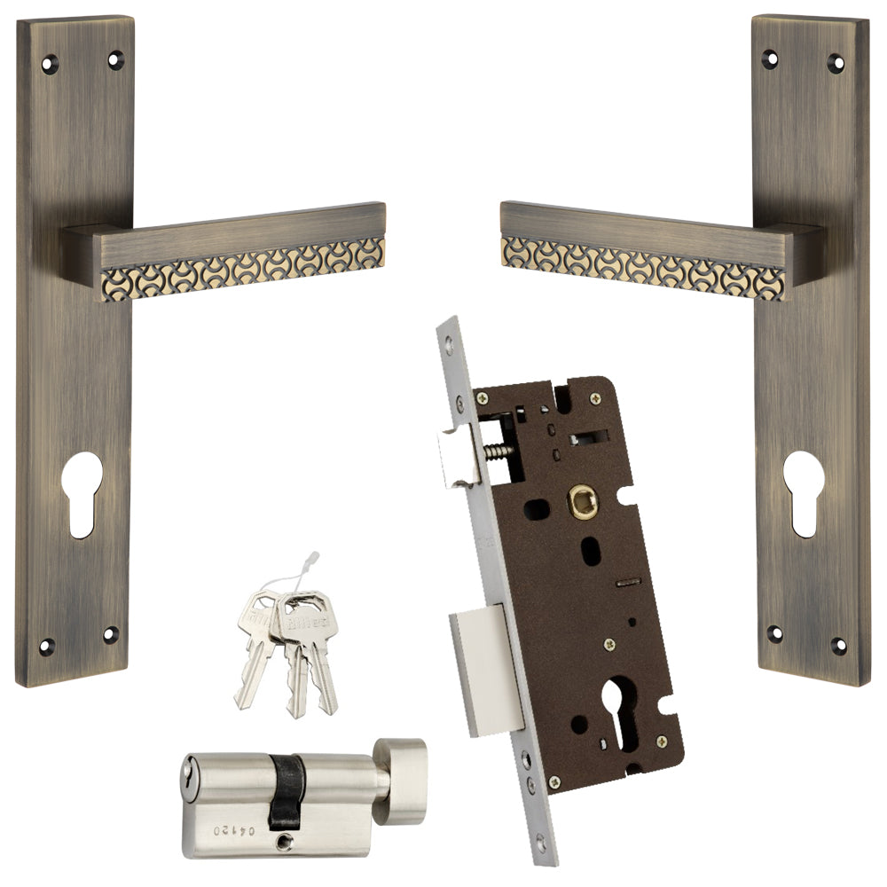 Allied  Brass Mortise Handle Set with CY Lock Body | 3 Keys | 60 mm One Side Knob Cylinder | Code - BM13