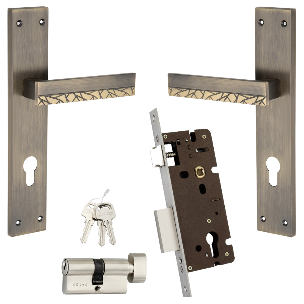 Allied  Brass Mortise Handle Set with CY Lock Body | 3 Keys | 60 mm One Side Knob Cylinder | Code - BM14