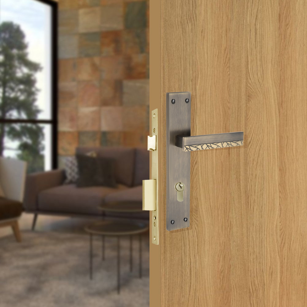 Allied  Brass Mortise Handle Set with CY Lock Body | 3 Keys | 60 mm One Side Knob Cylinder | Code - BM14