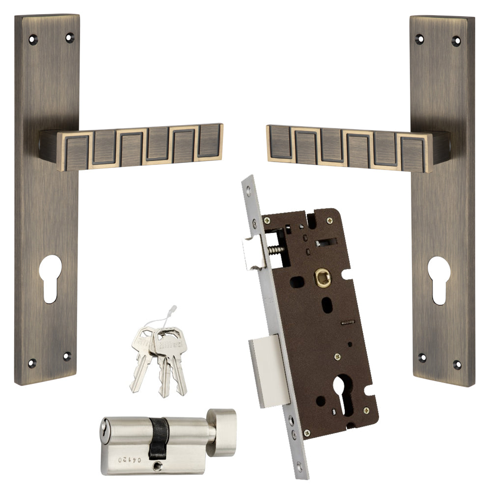 Allied  Brass Mortise Handle Set with CY Lock Body | 3 Keys | 60 mm One Side Knob Cylinder | Code - BM16