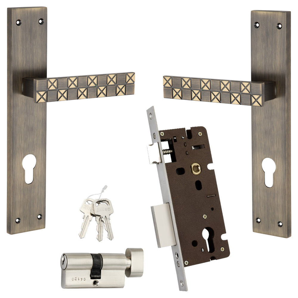 Allied  Brass Mortise Handle Set with CY Lock Body | 3 Keys | 60 mm One Side Knob Cylinder | Code - BM17