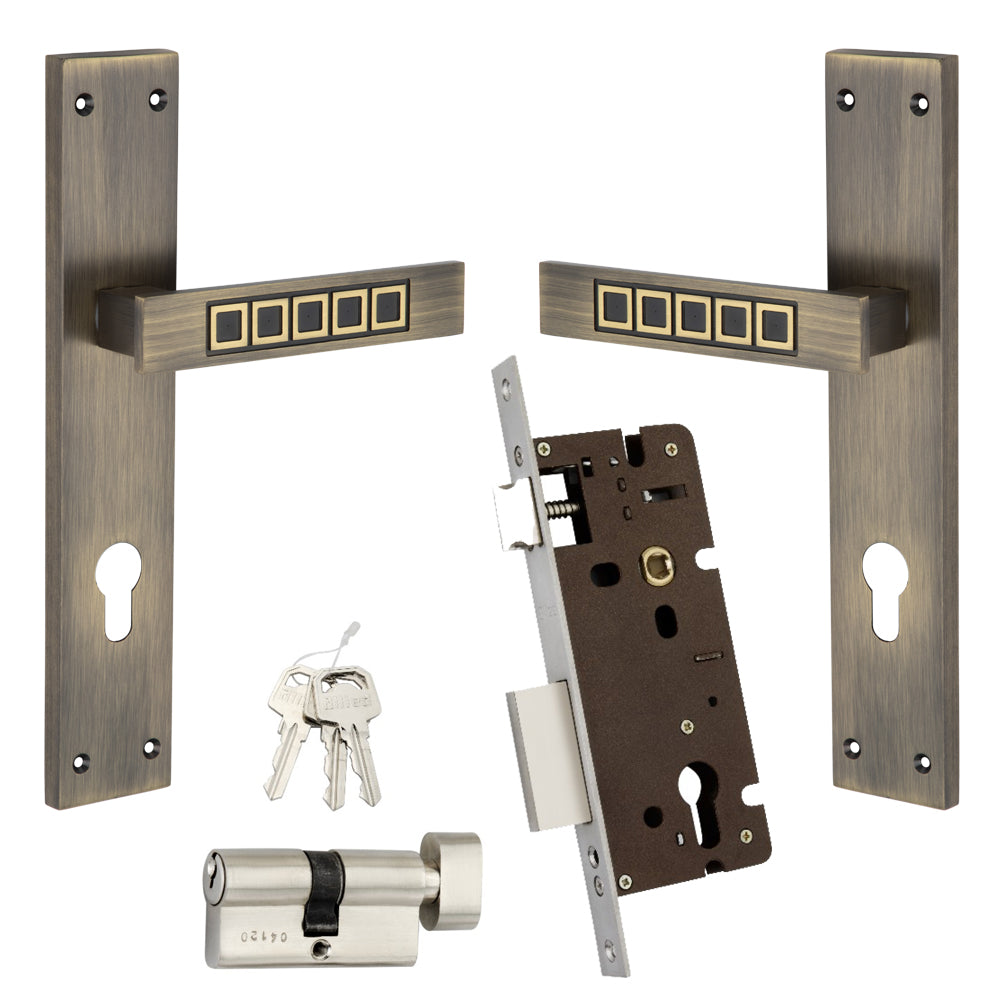 Allied  Brass Mortise Handle Set with CY Lock Body | 3 Keys | 60 mm One Side Knob Cylinder | Code - BMSQU