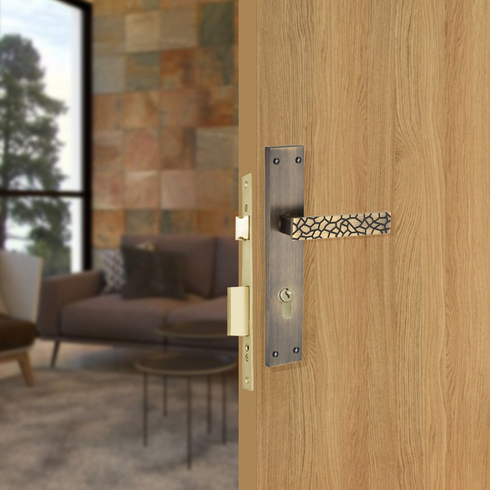 Allied  Brass Mortise Handle Set with CY Lock Body | 3 Keys | 60 mm One Side Knob Cylinder | Code - BM50