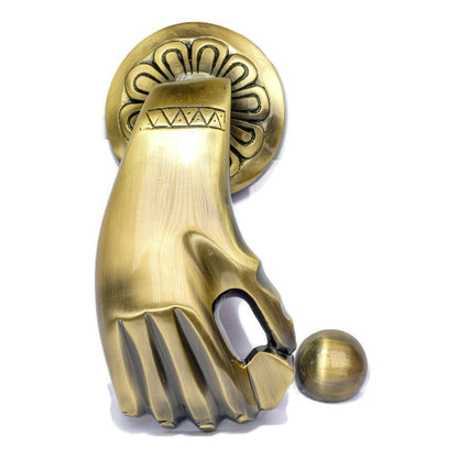 Beautifully Crafted Design Heavy Brass Antique Finish Width Hand Shape Door Knocker Brass Antique